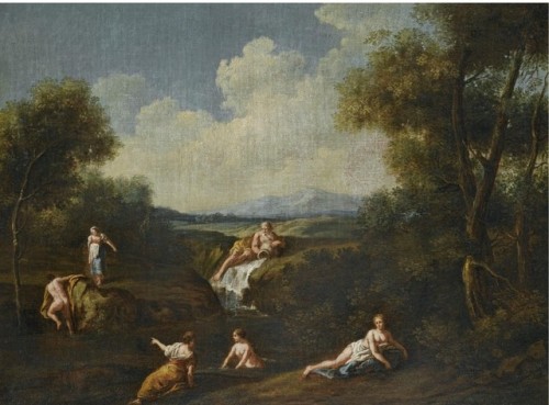 Giuseppe Zais“A River Landscape with Nymphs Bathing, a River God beyond”