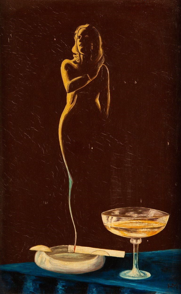 Unidentified artist. Female nude (Oil on wood), 1953.