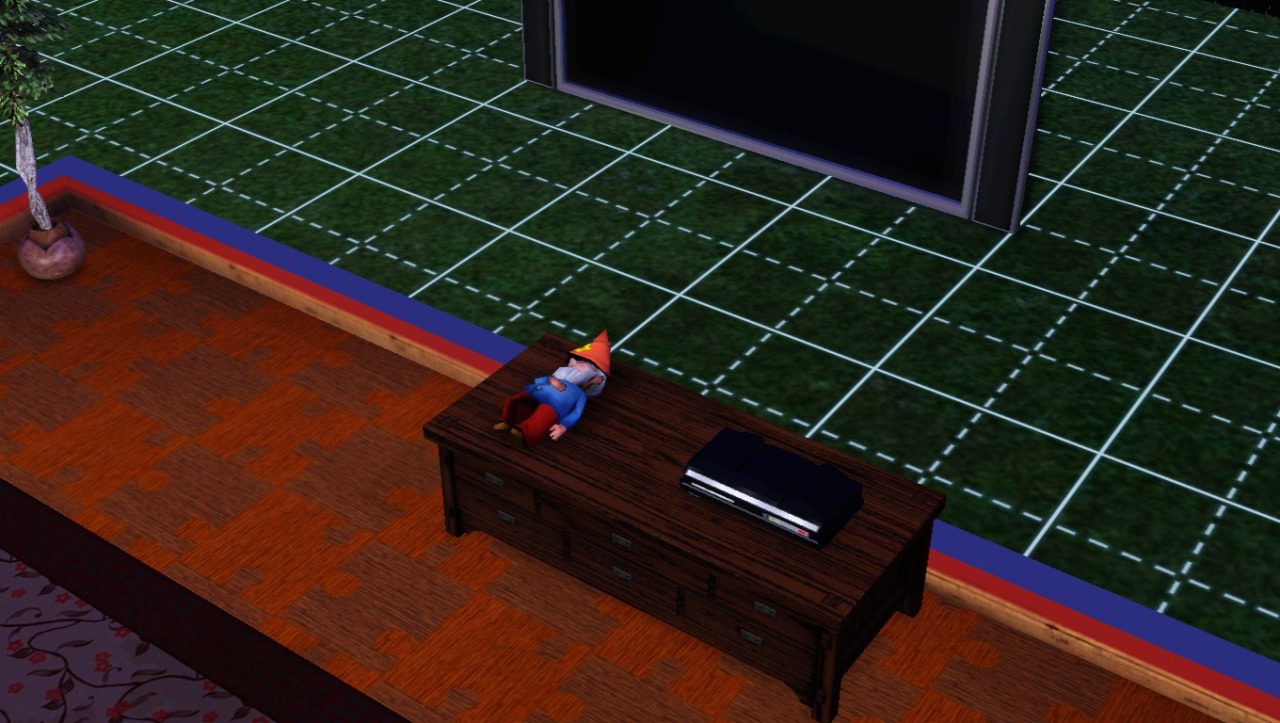 One of my Sims kicked over Siddhartha, my mysterious little gnome, stood him up,