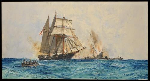 historicalevents: “The Q-ship, HM schooner ‘Prize, engaged with the German submarine ‘U93’, 30