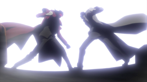 iscariot-feels: Divorced from all context these stills look like Alucard and Alex are tearing it up on the dance floor.