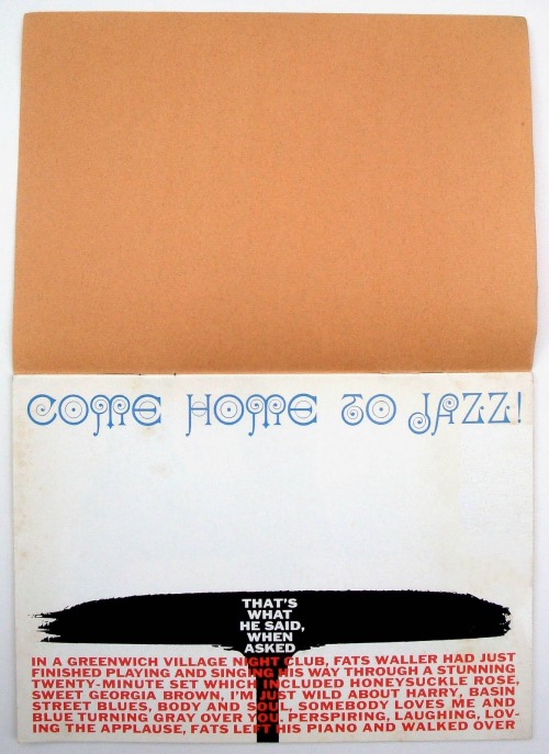 Herb Lubalin, artwork for Come home to jazz, 1960. It was the first of four booklets published by th