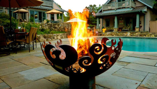 asylum-art:  iBeautiful Metal Firepits Of Art by The Firepit Company  The Wilderness Ball This Firepit features a wilderness scene. Including Stag, Doe and Fawn, Wolf, Moose, Swan and a flock of Geese flying accross the skyline.