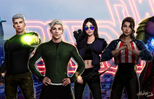 all-the-young-avengers-feels:  medertaab:  “There are new kids on the block” My fanart/redesign of Young Avengers Vol 2 series, written by kierongillen and drawn by mckelvie. Funny how this all started as me imagining a Young Avengers Netflix series