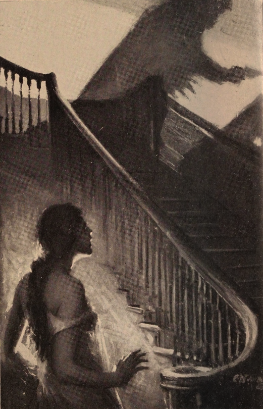 "The Feeling That She Was Not Alone Took Possession Of Her." The Whisper On The Stair. 1924. Frontispiece.