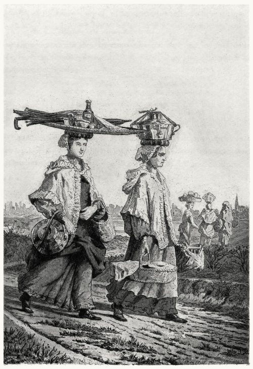 oldbookillustrations:Milkwomen.From Chalon-sur-Saône pittoresque et démoli (Chalon-sur-Saône, pictur