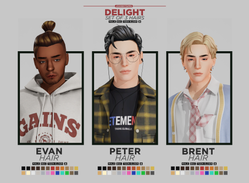 johnnysimmer:Delight (A set of 3 hairs)Cheers to more male hairs! Hope y’all like it. ♥Info:Custom t