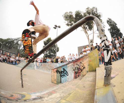 Nick Boserio, over the back nose grind during the Nike SB One Shot onslaught at the Waterloo skatepa