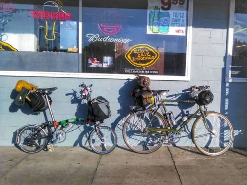 bikesspottedpdx: Three speed camping bikes: Todd B’s Brompton, my Raleigh Superbe. #threespeedoct201