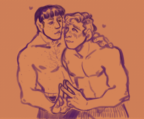 i just  cant stop thinking about them aaaaaAAAAAAAAA [Image ID: A rough sketch of spock and kirk loo