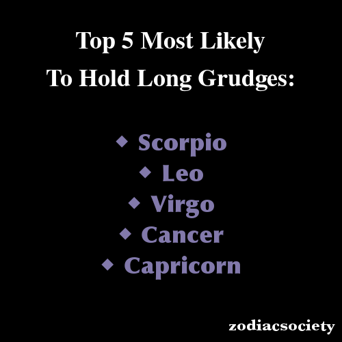 zodiacsociety: Zodiac Signs: Top 5 Most Likely To Hold Long Grudges:
