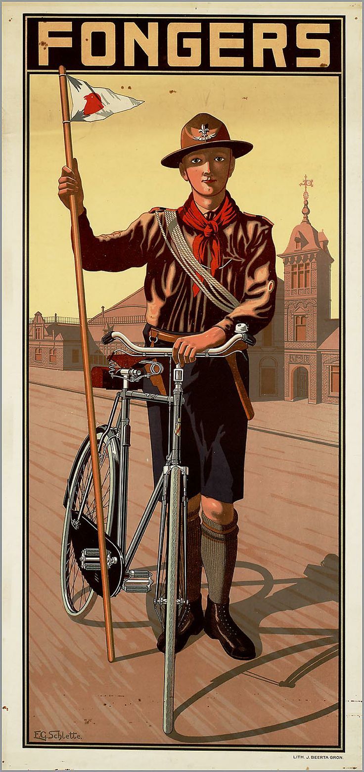 FONGERS bicycle advertisement with Boy Scout. The Netherlands.