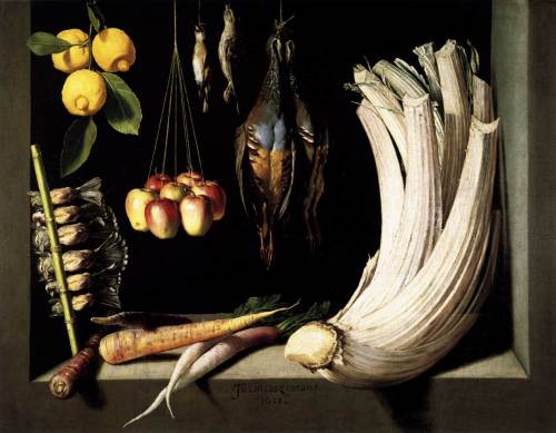 lyghtmylife:  SANCHEZ COTÁN, Juan Spanish painter (b. 1561, Orgaz, d. 1627, Granada) Still-Life with Game, Vegetable and Fruit1602Oil on canvas, 68 x 89 cmMuseo del Prado, Madrid 