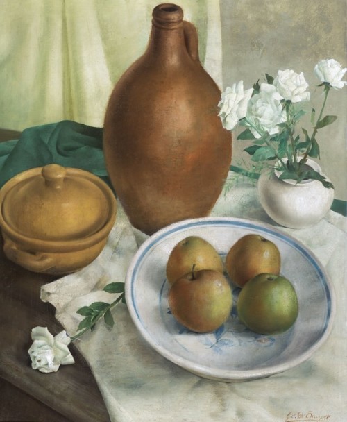 thatsbutterbaby:Gustaaf De Bruyne (Belgium / 1914 - 1981), Still life.  Oil on canvas, 86 x 70,