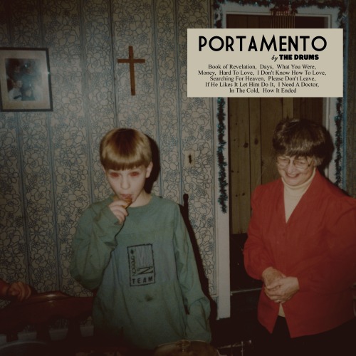 voulx:  The Drums - Portamento cover, 2011  The meaning of the cover is about the   childhood snap     of the singer Jonathan Pierce, showing the   youngster with devilishly   bad case of camera red-eye standing in front of a green wallpaper as a smiling