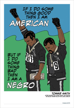 swagintherain:  Tommie Smith after winning the Olympic medal and making the black power salute with John Carlos. poster by Contemporary Bart   