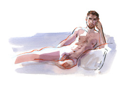 frank-paints-dudes: COLBY, Nude Male by Frank-Joseph20-minute ink and watercolor study of a nude male, drawn from life. Original was painted at 6&quot;x8.“ Print available on Society6! 
