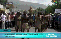 revolutionarykoolaid:  kropotkindersurprise:  July 25 2015 -   Haiti marked the 100th anniversary of the first U.S. invasion of the country with protests in Port-au-Prince under the slogans of “Enough” and “No More Occupations”. One hundred