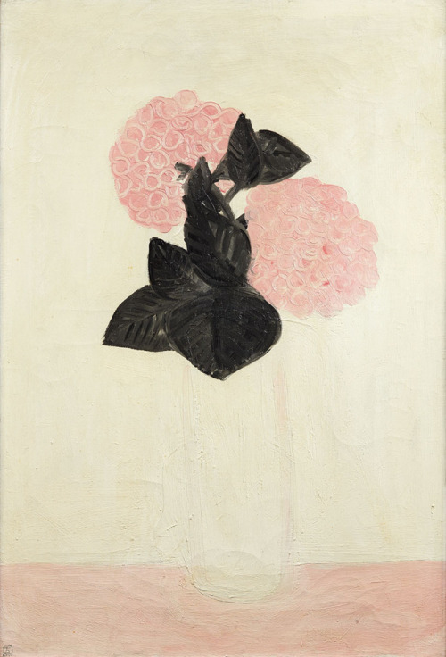 Sanyu (1901-1966), Deux gros hortensias roses, dans un vase blanc, février 1931