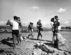 musicbabes:  Peter Stackpole - Glendale Junior College students dancing to music fr. a portable radio during Easter vacation on Balboa Beach, 1947.