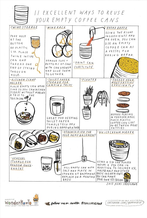 DIY 11 Ways to Use Coffee Cans Infographic by Yumi Sakugawa here.