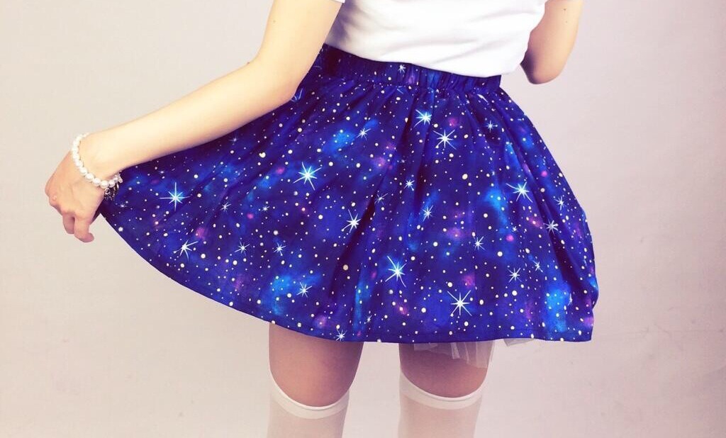 pastel-cutie:  Galaxy Print Skirt You can use the code “pastelcutie” at checkout