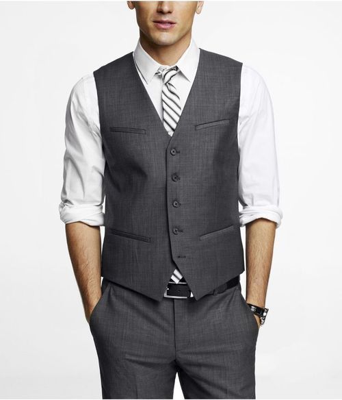 NEW EXPRESS $98 GRAY WOOL BLEND OXFORD SUIT VEST SZ S SMALL