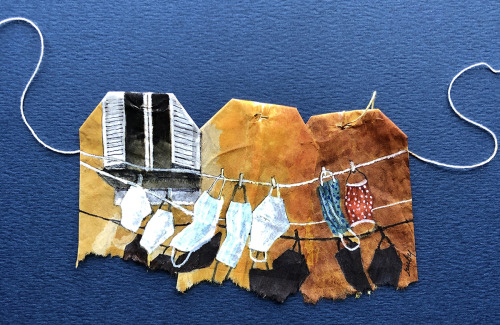 itscolossal: Minuscule Scenes Appear Against the Backdrop of Used Tea Bags in Watercolor Paintings b