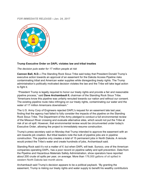 markruffalo:Time to get it into gear. Please read Standing Rock’s statement on President Trump’s reckless and vindictive decision to poison the water of 17 million people.