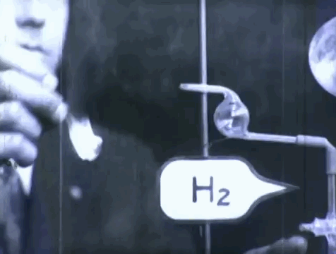 jtotheizzoe:  generalelectric:  Hydrogen and oxygen gases are produced using electrolysis in “Beyond The Microscope”, a science film about atoms made by GE in 1922.   These old films that GE has been putting on their Tumblr tell me that they basically