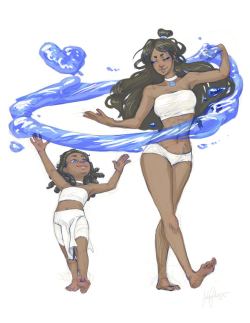 lunadonna:  “Kya and Katara - First Waterbending Lesson” by Sasha Palacio 