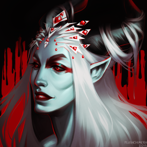 plushchimera:Keldani Sarulis, the Lady of Blood and Bones from @ridethefrostback‘s d&d campaign. 🖤🖤🖤