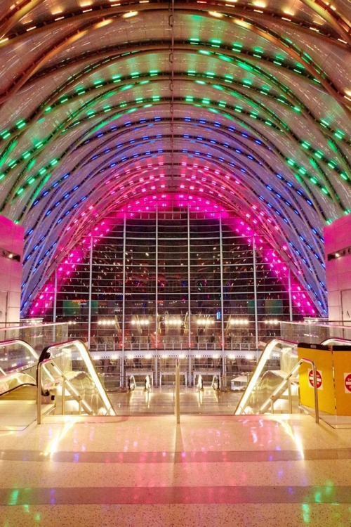 Impeccably designed train station in Anaheim, CA, all lit up for PridePhotos by: Erika Mugglin