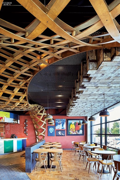 interiordesignmagazine: Latticework in plywood rises from reclaimed parquet inside Loughton, U.K. re