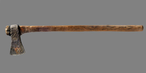 irisharchaeology:Well-preserved iron axe &amp; wooden handle from Alken Enge, Denmark. It is c. 2000