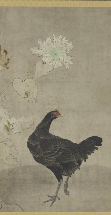 Black Hen and a Sunflower (detail)Japan, Momoyama Period (1568–1615)Hanging scroll (color and ink on