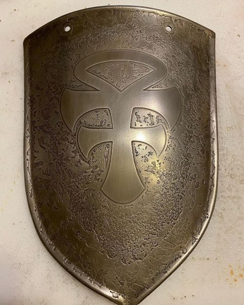 This is looking much better. WIP on the update to etching in my thigh shield. #etching #diy #armor