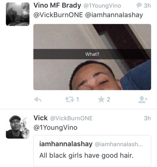 fedupblackwoman:  bonnetapplebum:  #OwnYourMisogynoir: Remember when @iamhannalashay posted a simple, positive tweet about black girls’ hair and black boys RUSHED to re-assert that our hair was ugly and “bad” Even though they have the same exact