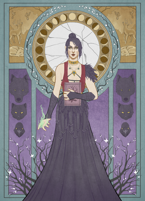 cherrypinkink: Next in the art nouveau series, my wonderful witch wife! Featuring Flemeth’s gr