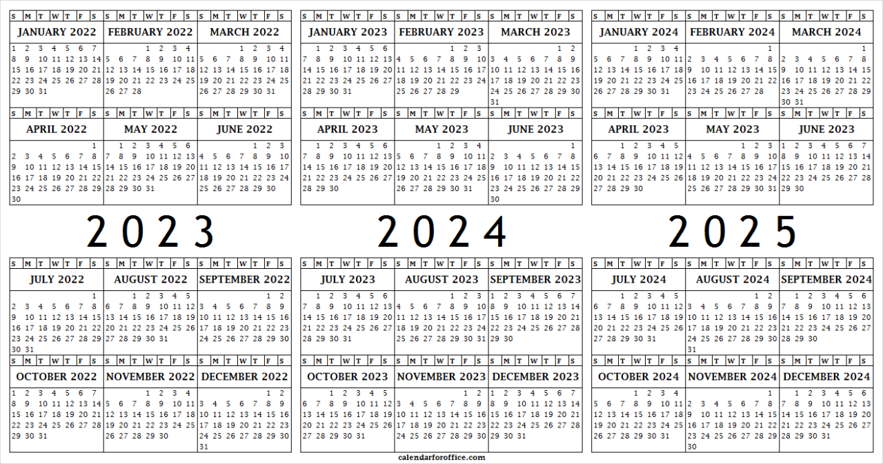 Calendar for Office — 2023 2024 2025 Printable Calendar Template
