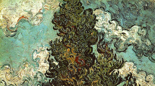 baciodellarte:  Vincent van Gogh + cypresses  1. Cypresses against a Starry Sky, 1890 2. Cypresses with Two Women, 1889 3. Cypresses, 1889 4. Cypresses with Two Women, 1890  