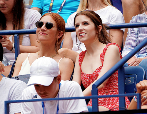 brittany-snow: Brittany Snow and Anna Kendrick at the 2019 US Open in New York September 1st, 2019