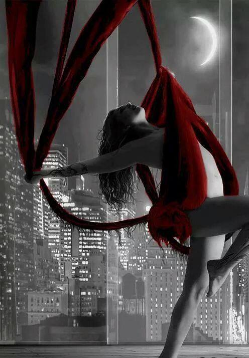 wolfdancer:  wolfdancer:- Moon Dancing  I love dancers - much the same way I adore singers.  Anyone willing to perform for my entertainment.  Red Velvet from the hook in the ceiling - it doesn’t always have to be rope for the pet to show that