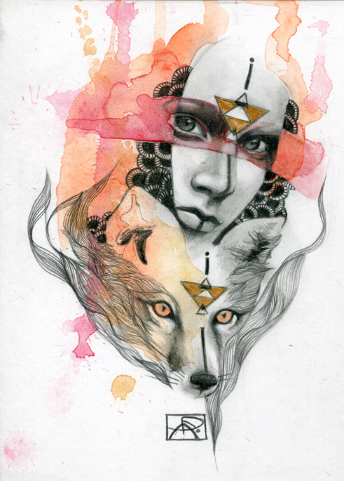 Animal Spirits: Fox
Pencil and watercolor on illustration board
5" x 7" inches
2013
© Patricia Ariel
Shapeshifting
Cleverness
Observational skills
Feminine courage
Ability to observe unseen
Persistence
Gentleness
ORIGINAL AVAILABLE HERE