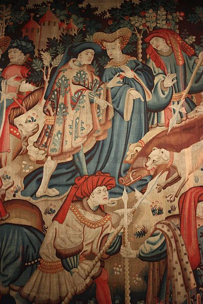 Boar and bear hunt as depicted on the Devonshire tapestries, 1425-30 Flemish