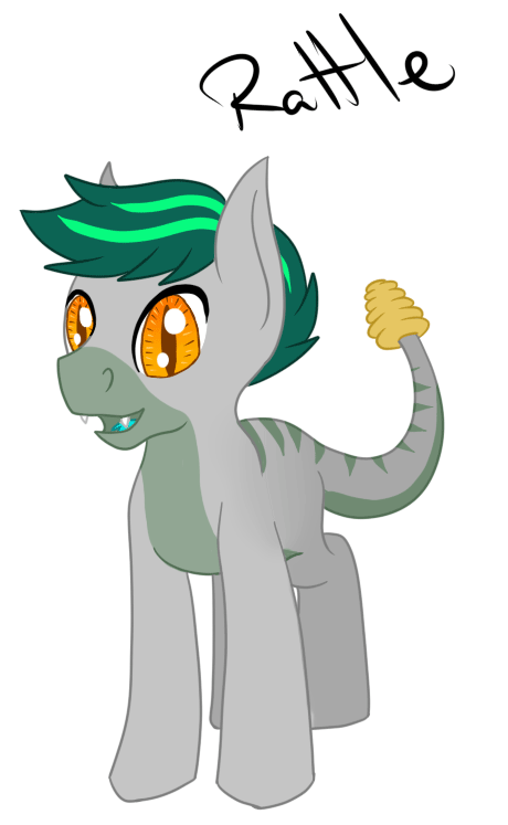 askfaithpony:  I aged him up a little bit, so now he’s a mischievous little toddler. (just don’t let him bite you as he doesn’t have very good control of his venom sac yet.)Given to me by asktheoneeyedbrownie  Aww, he’s adorable! ^o^