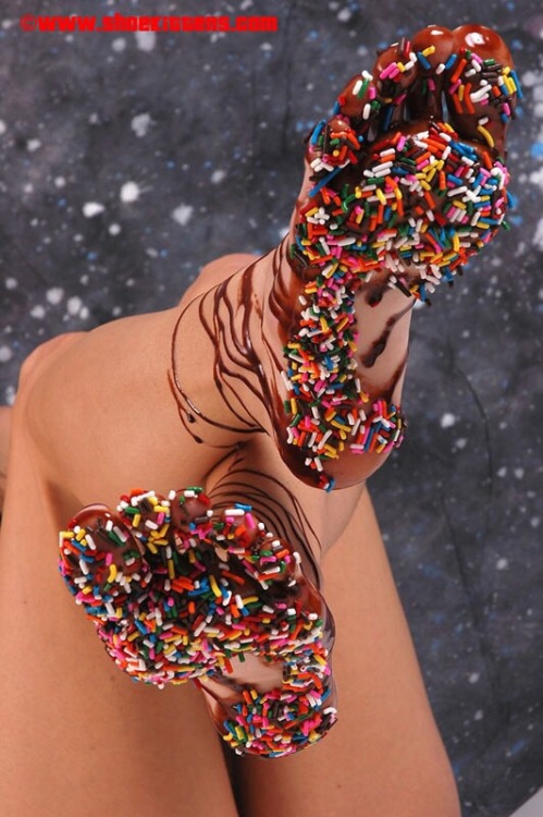 femdomgames:  It’s his birthday, so you covered your feet in chocolate sauce and sprinkles. If he can lick them squeeky clean in 5 minutes he might get a birthday orgasm. More games