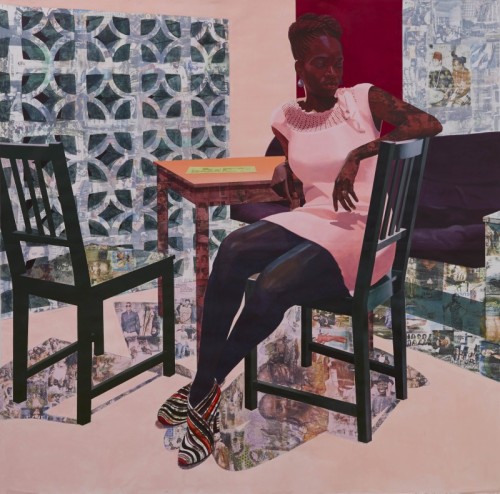 njideka akunyili crosby, predecessors/then you lost me. acrylic, color pencils, charcoal + transfers