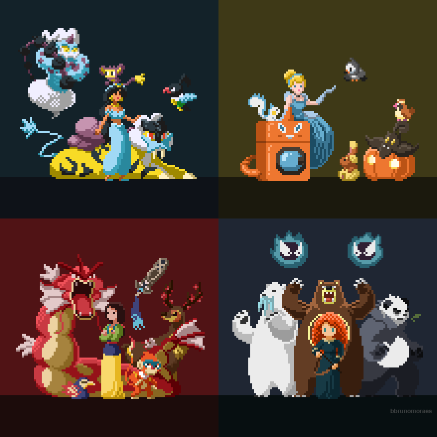 pixelartus:  Disney Princesses as Pokemon Trainers Pixel Artist: Bruno Moraes Source: bbrunomoraes.deviantart.com