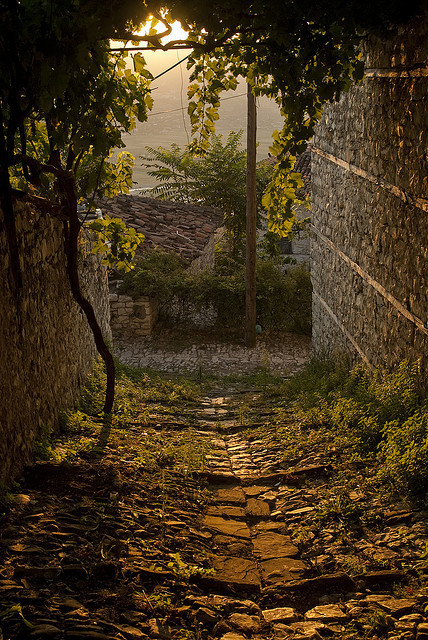 Sunset on the old narrow streets of Berat, Albania (by keepwaddling1).